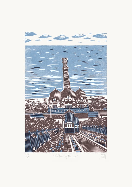 Saltburn by the Sea two-colour A3 linocut screen-print