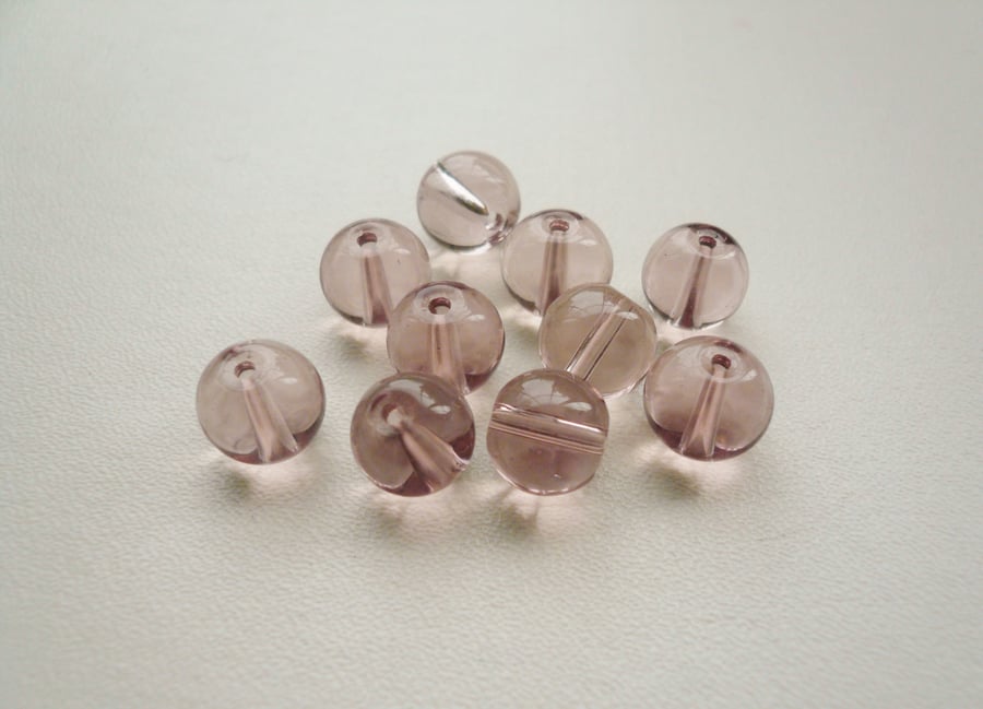 10 Clear Rose Pink Round Glass Beads