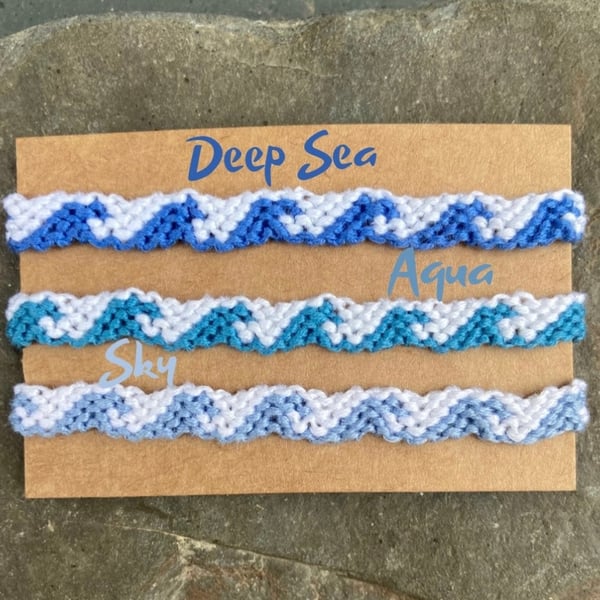 Blue Woven Waves Bracelet: thread friendship bracelet, beach jewellery