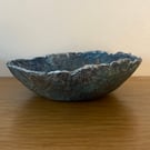 Blue faux stone dish made from recycled paper. Paper mache bowl