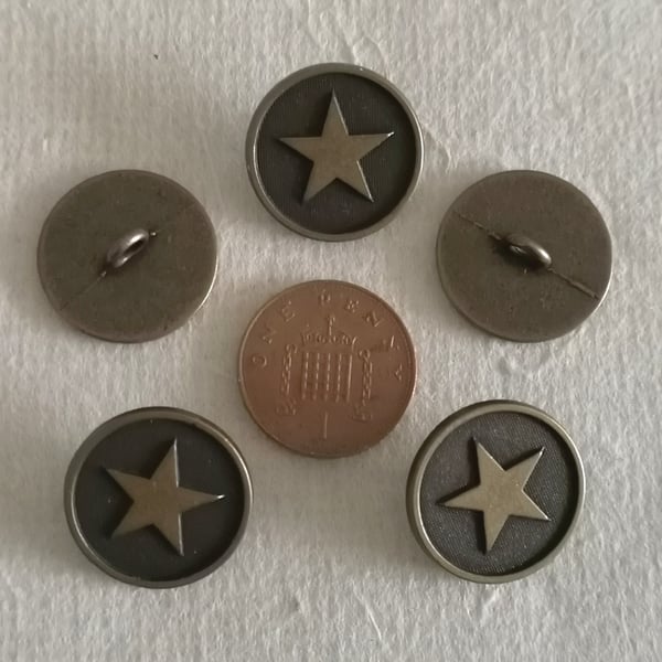 Antique gold round metal buttons with star decoration 