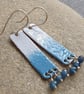Blue enamel earrings, Rectangle earrings with ombre effect - Image 1