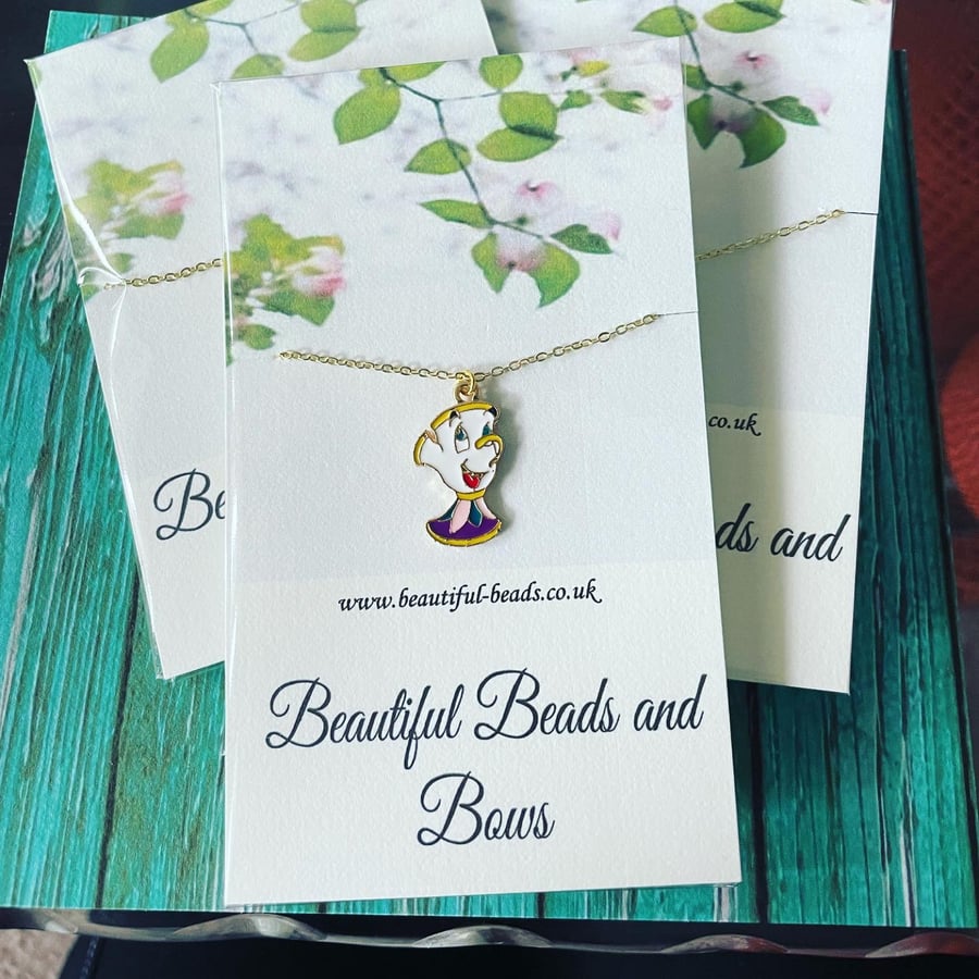 Chip charm necklace gold tone lobster clasp curb chain necklace 16 inches