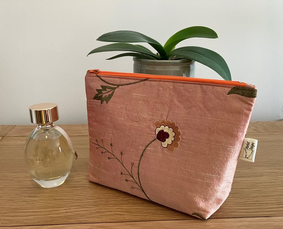 Orange Luxury Makeup Bag, Handmade in the UK