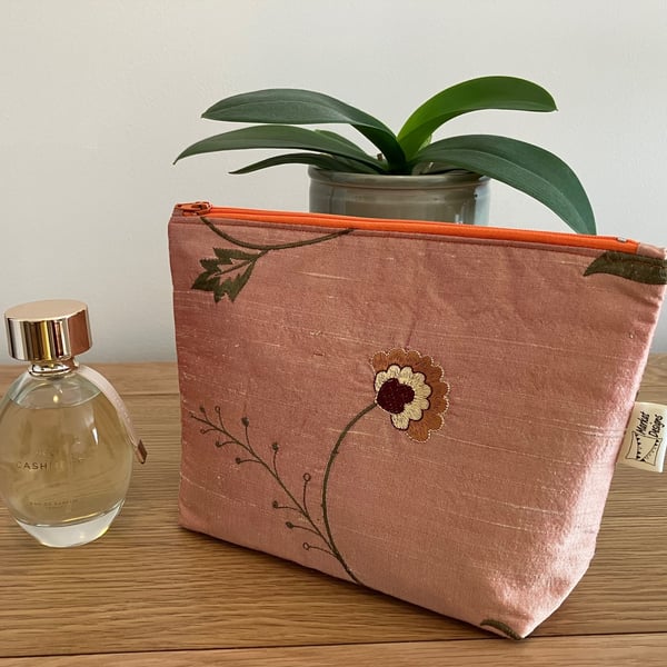 Orange Luxury Makeup Bag, Handmade in the UK