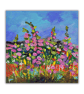 Framed acrylic painting - pink wildflowers - blue sky - flower art