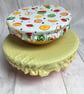 Reusable bowl covers - set of two. Yellow, fruity design.