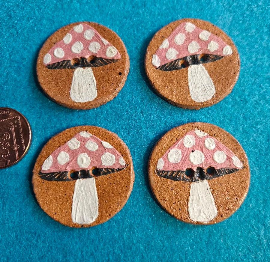 Set of Four Large Handmade Toadstool Buttons