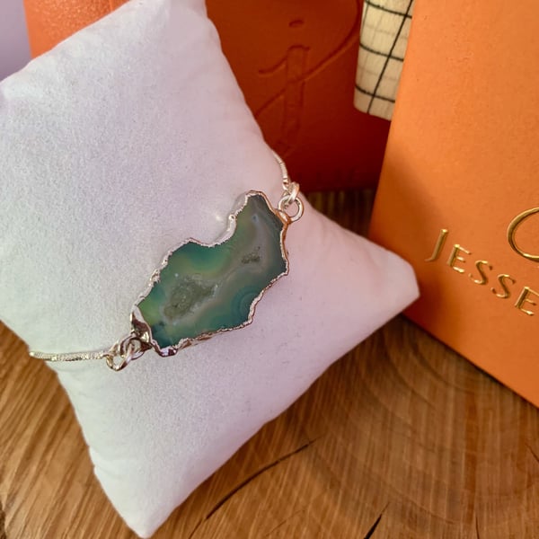 Green Agate Silver Slider Bracelet