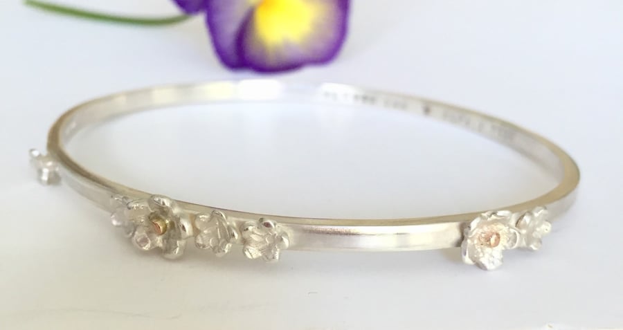 Floral Personalised Bangle, Bridal or Bridesmaid bangle, gift for her