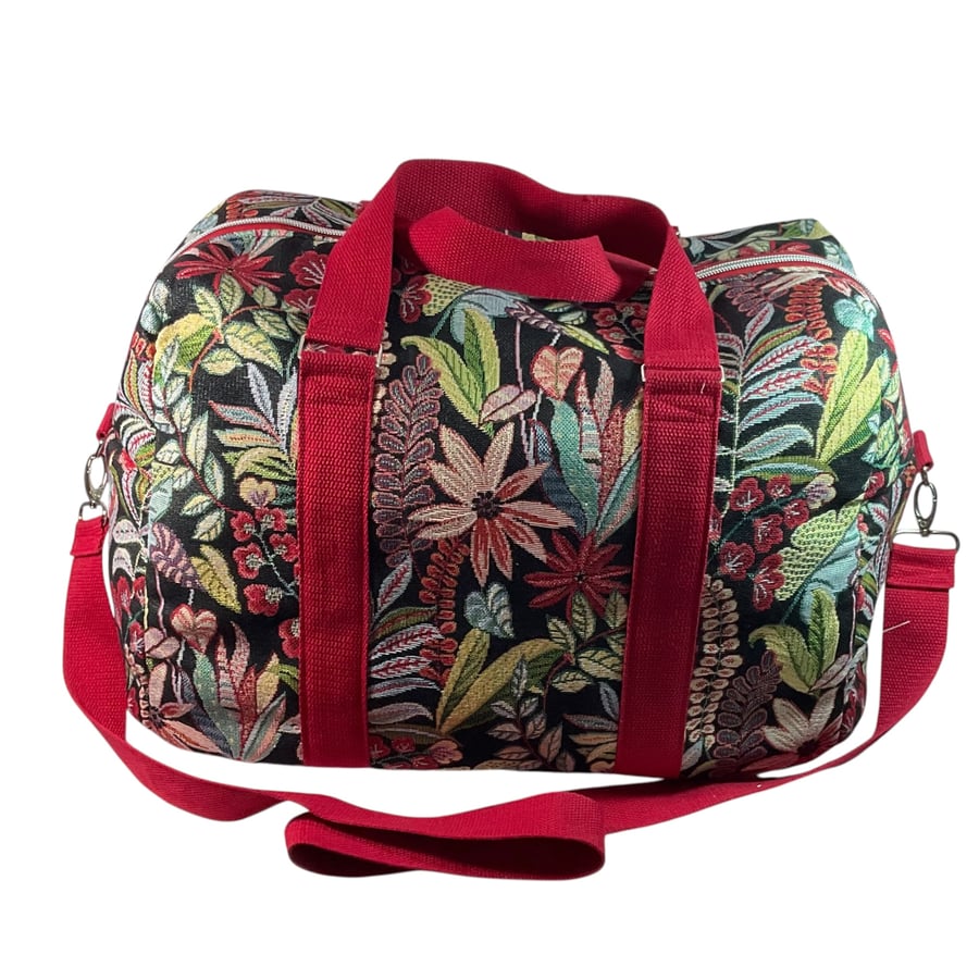 Large fabric floral tapestry travel bag