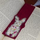 Pretty pink wool bookmark with rabbit applique 