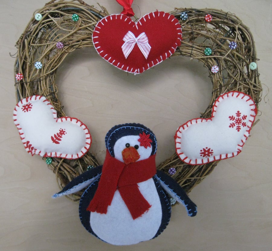 Felt penguin wreath
