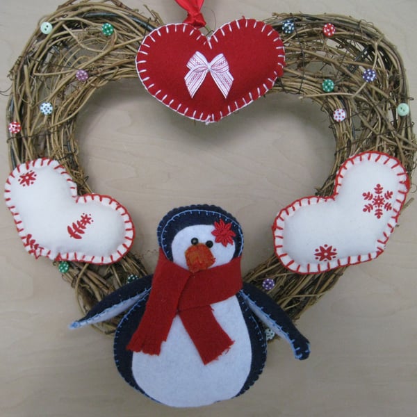 Felt penguin wreath