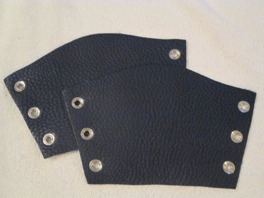 Small Pair Dark Navy Blue Textured Leather Bracers - FREE SHIPPING