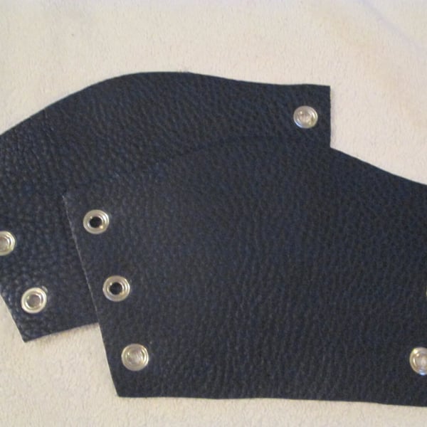 Small Pair Dark Navy Blue Textured Leather Bracers - FREE SHIPPING