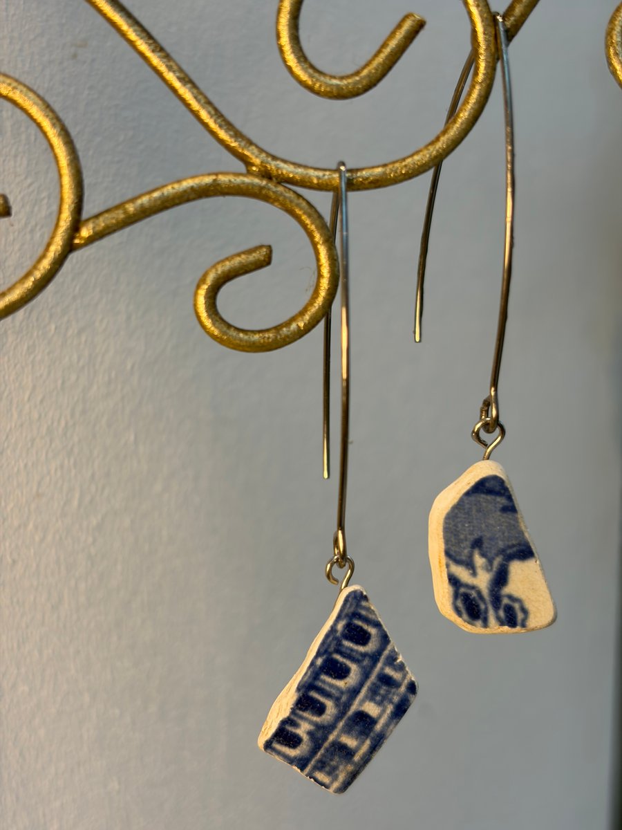 Blue Sea pottery earrings silver 