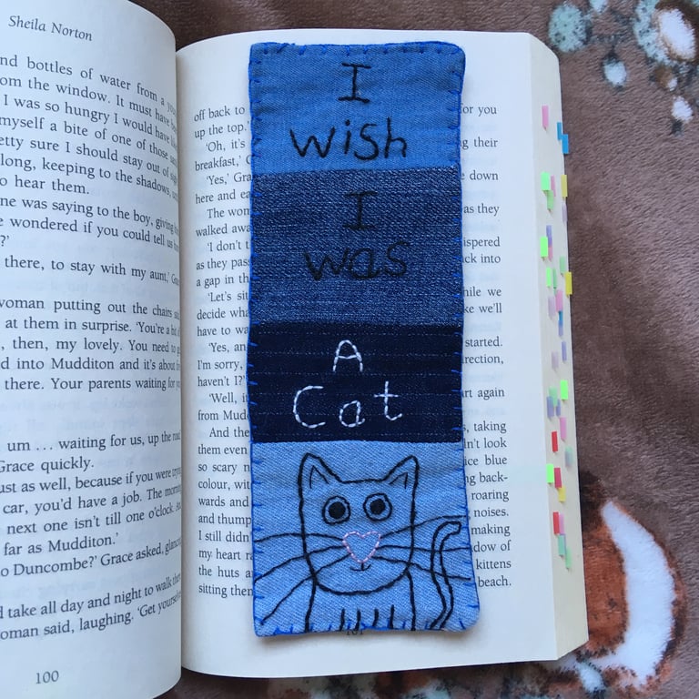 Handmade Fabric Bookmark - I Wish I Was A Cat - Book accessories