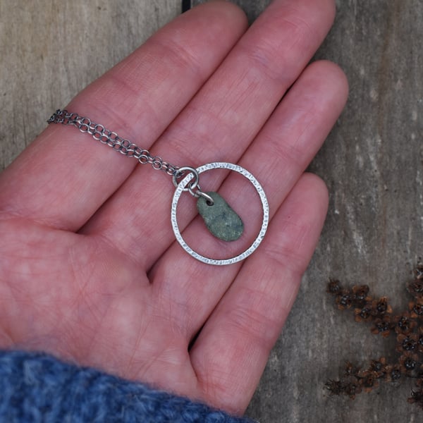 Pebble and Recycled Sterling Silver Necklace, Pendant, Stone Necklace