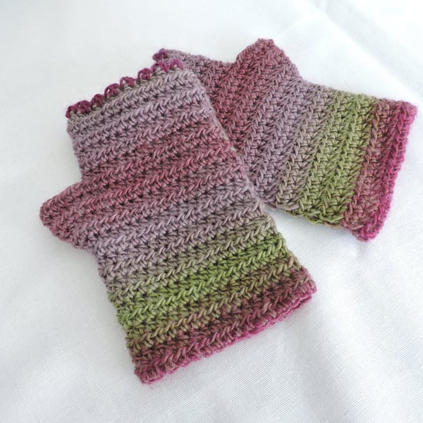 Sale  Fingerless Crochet Mitts Adults Pale Pink  Green  Rose Pink