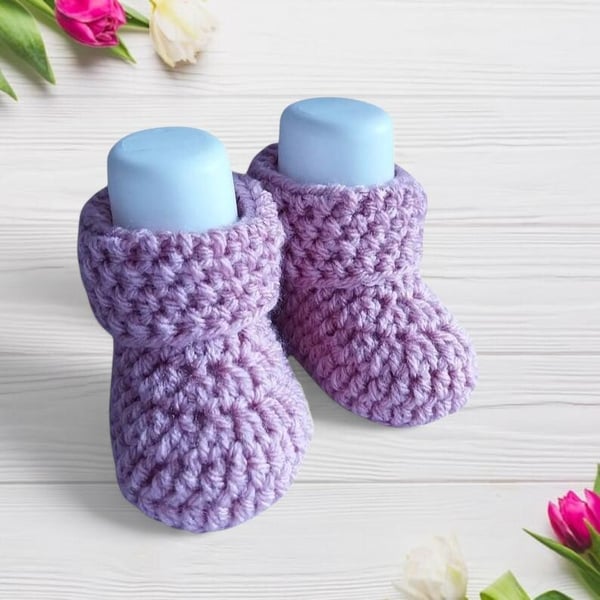 Baby Girl Crocheted Booties, Newborn to 3 Months, Rose Pink, Gender Reveal Gift,