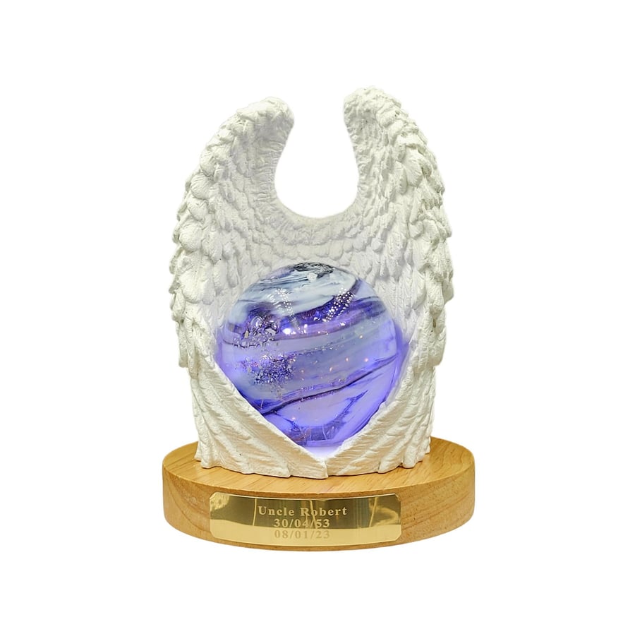 ASHES IN GLASS Memorial Angel Wings Lamp Pet Loss & Bereavement Gift