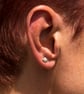 Silver cube stud earrings with a brush matte textured finish - Image 2
