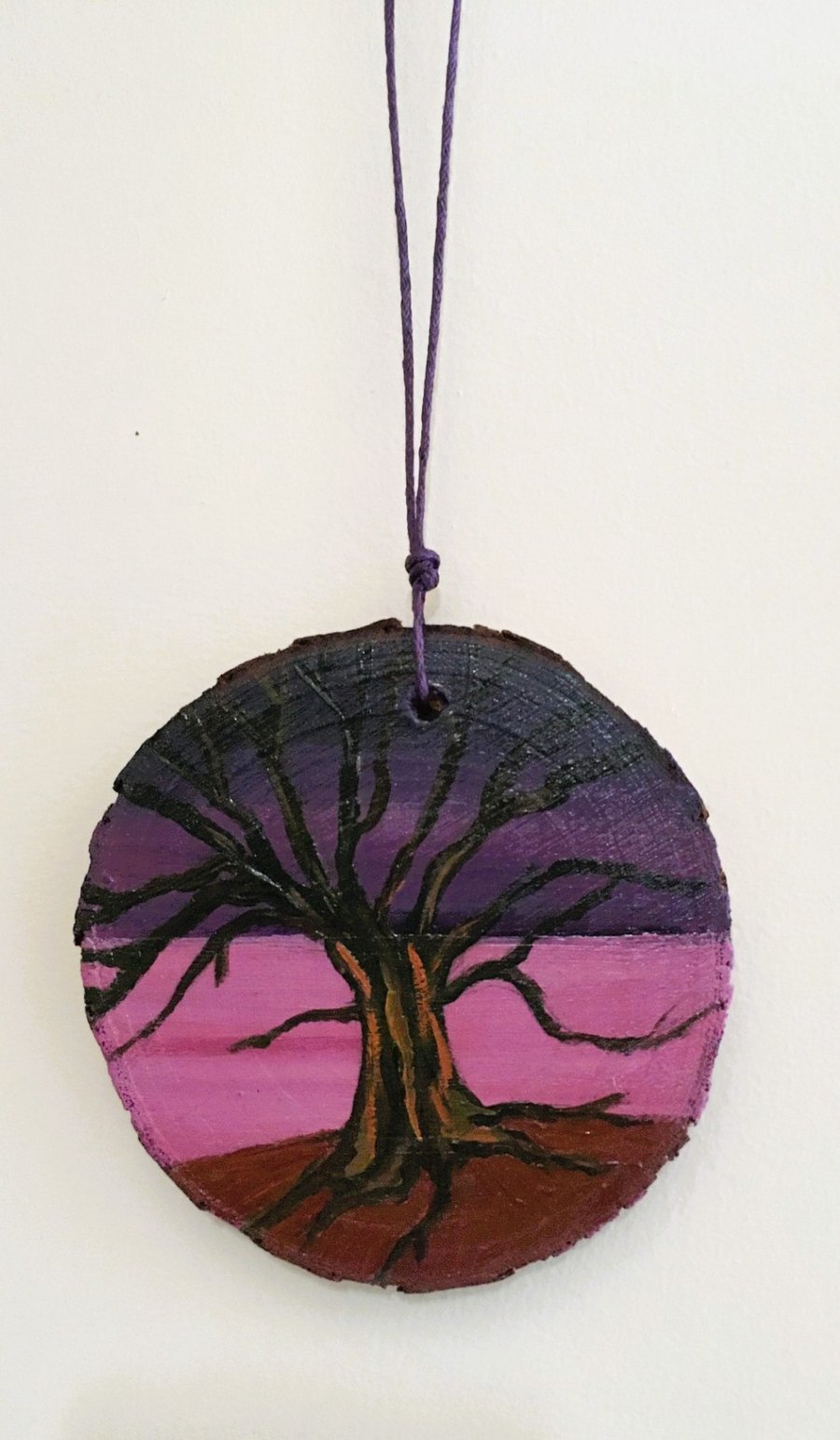 Wise old tree. Hand painted wooden slice. Wall Hanging