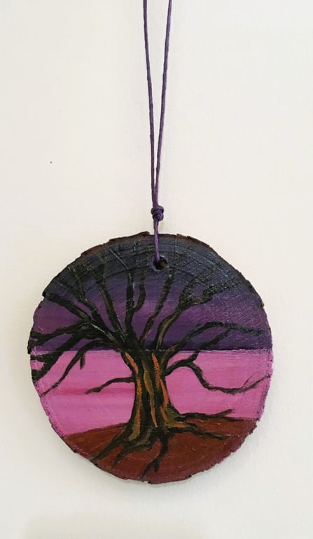 Wise old tree. Hand painted wooden slice. Wall Hanging
