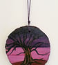 Wise old tree. Hand painted wooden slice. Wall Hanging
