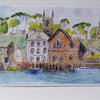 Blank greetings card A5 Fowey Harbour Cornwall from original watercolour