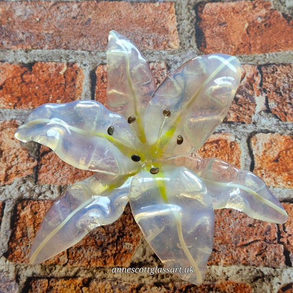 Handmade Fused Glass Lily Opaline White Stripe No 3 of 3.with Wall-mounting