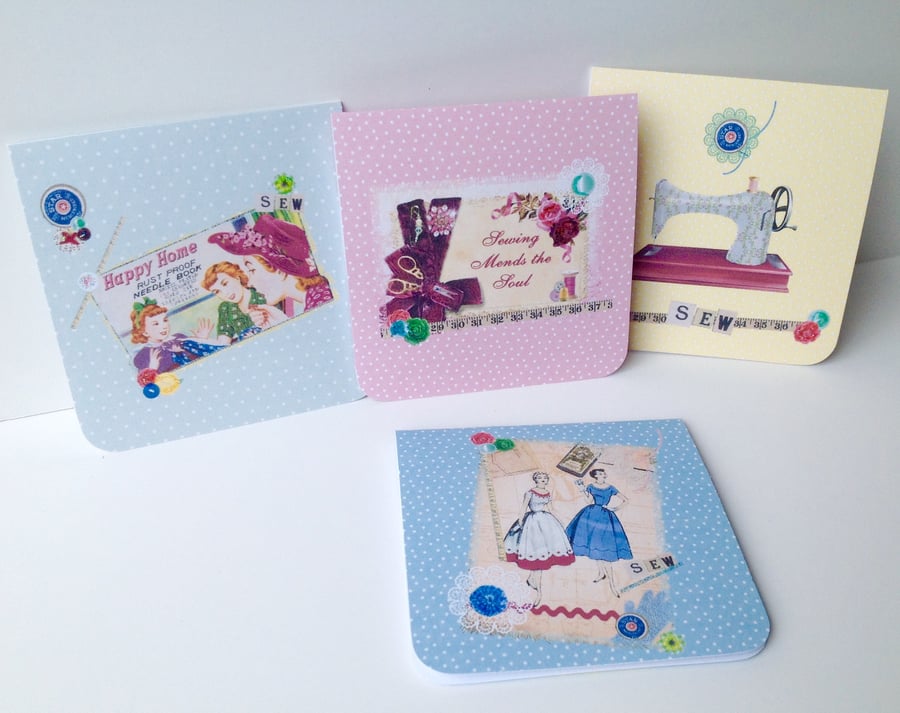 Notecards Set of Four,Vintage Needlework Designs,Handmade Notecards