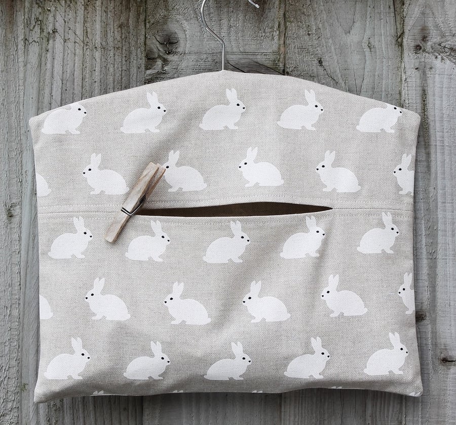 White Rabbit Print Clothes Peg Bag