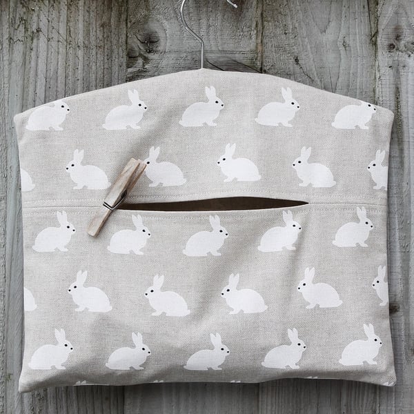 White Rabbit Print Clothes Peg Bag