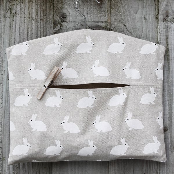 White Rabbit Print Clothes Peg Bag