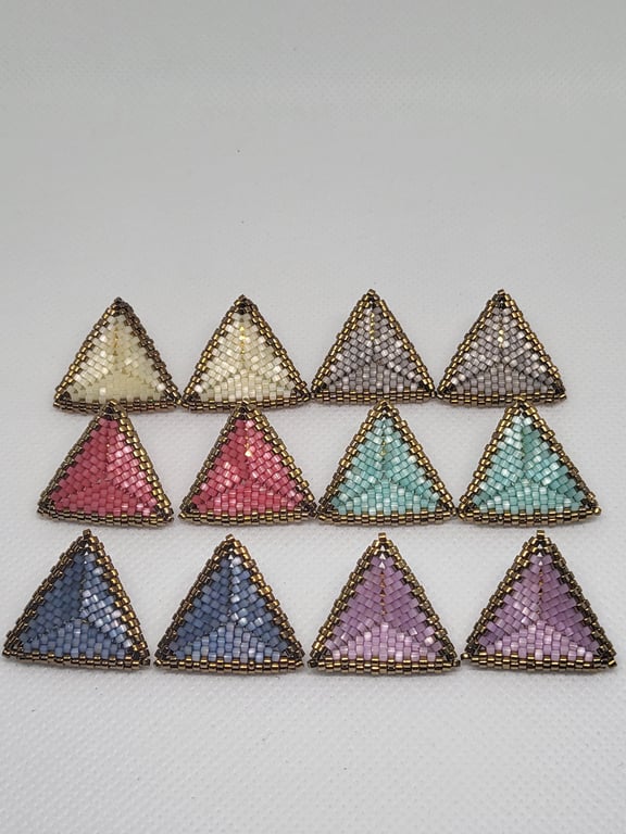 Handwoven 3D Triangle Stud Earrings - Beaded Geometric Earrings -Cornflower Blue