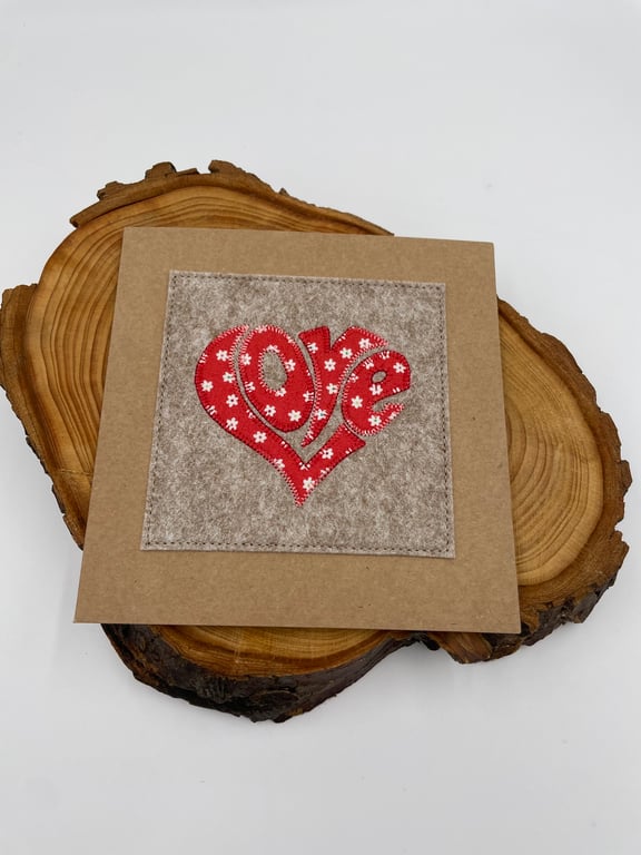 Appliqué Valentine's Day 'LOVE' heart card