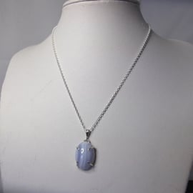 Blue Lace Agate prong set pendant gemstone