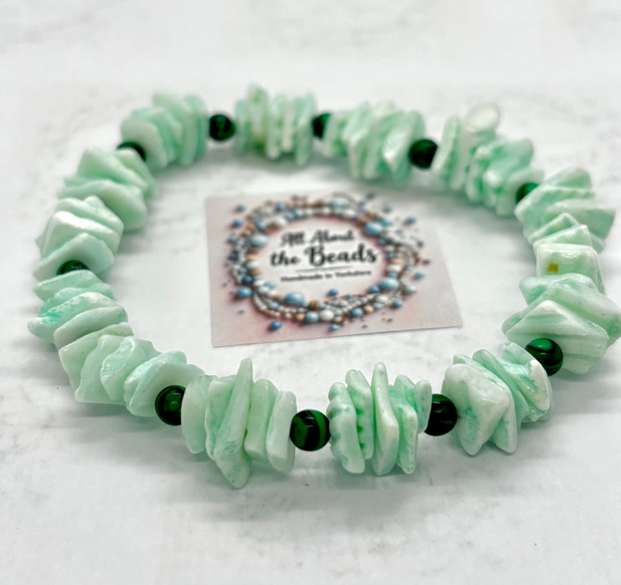 Upcycled Mint Green Shell chip Bracelet