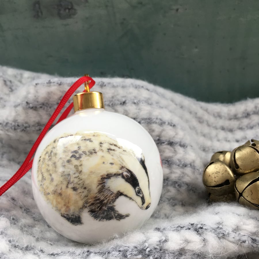 Badger bone china Christmas Bauble