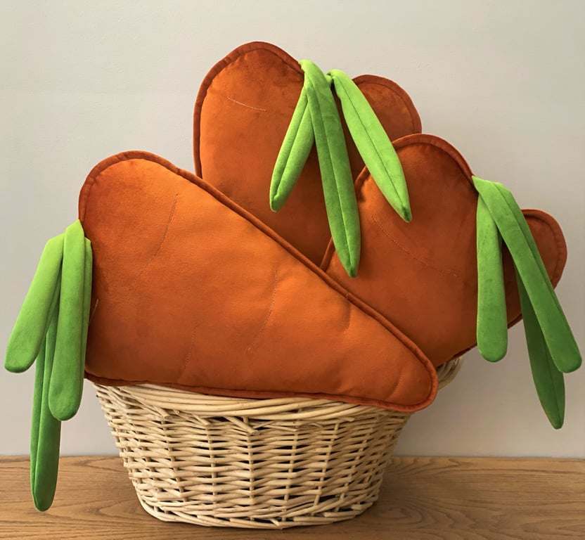 Carrot Shaped Velvet Cushion Easter Spring Orange Veggie Pillow Gift Idea
