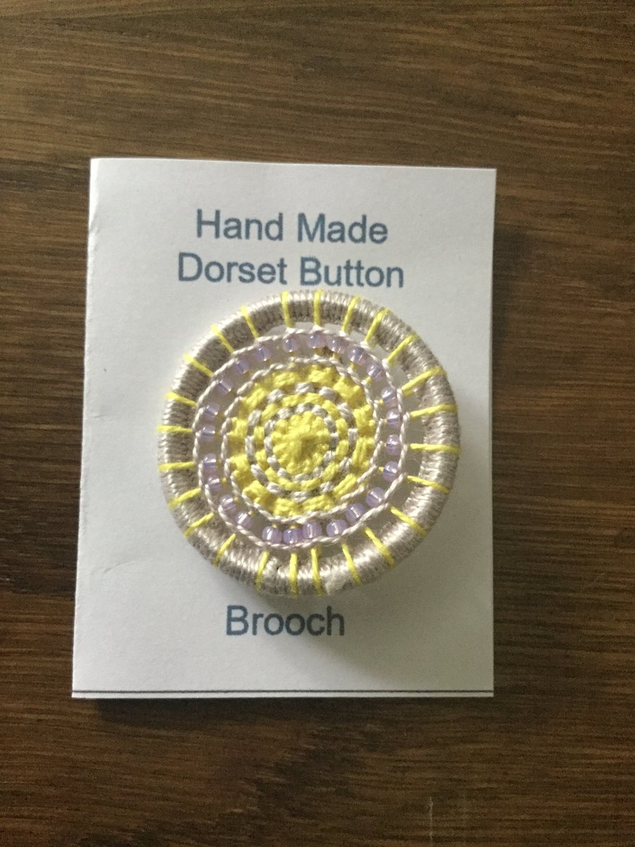 Beaded Dorset Button Brooch, Primrose and Pale Lavender, B18