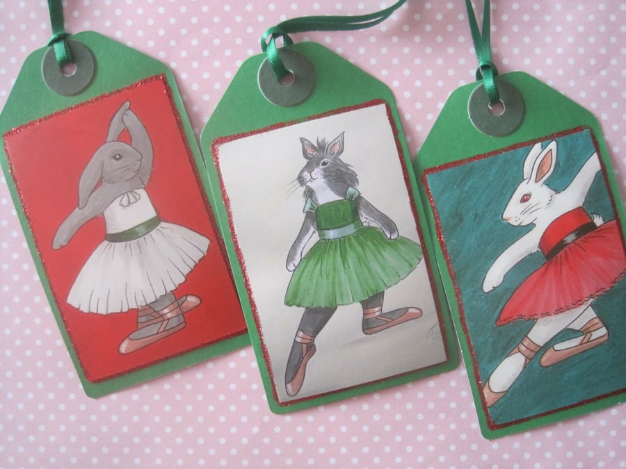 Christmas Gift Tag Bunny Rabbit Ballerina