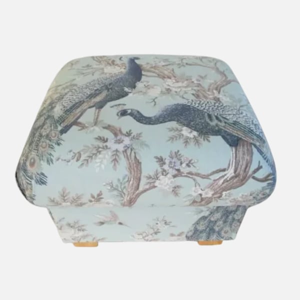 Storage Footstool Laura Ashley Belvedere Duck Egg Fabric Pouffe Peacocks 