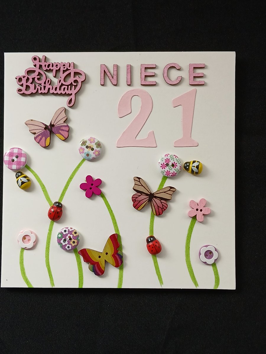 Handmade, niece 21 birthday card 