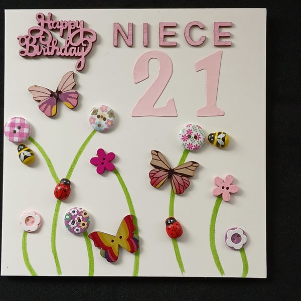 Handmade, niece 21 birthday card 