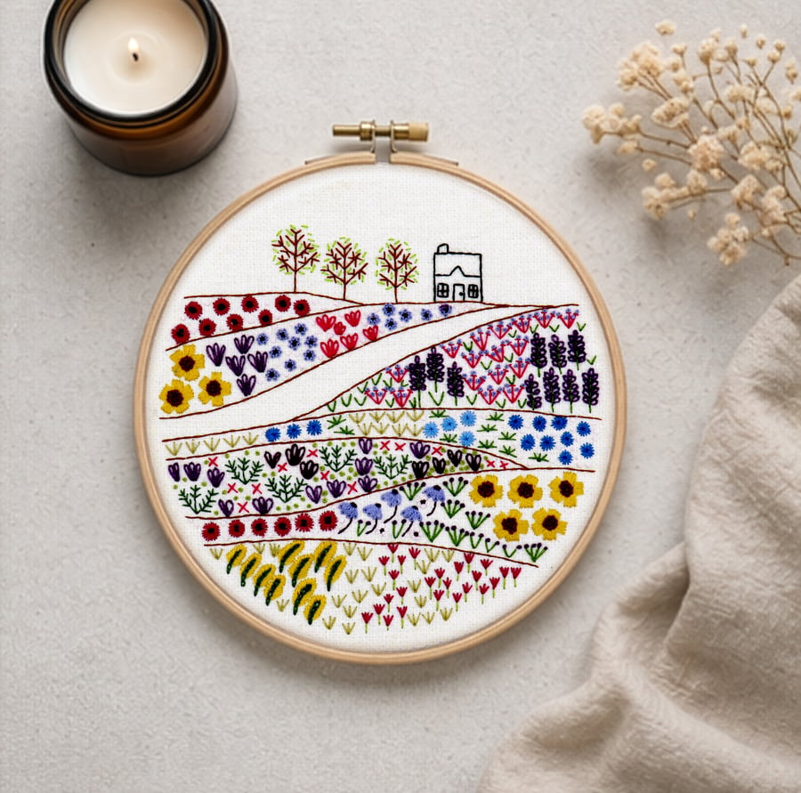 Flower Meadow Cottage Hand Embroidery PDF Pattern