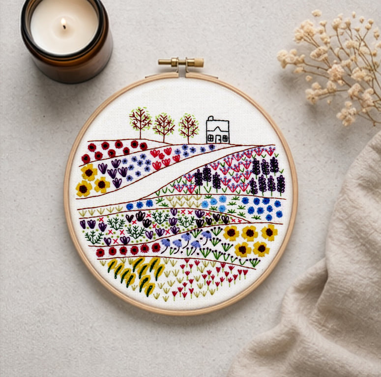 Flower Meadow Cottage Hand Embroidery PDF Pattern