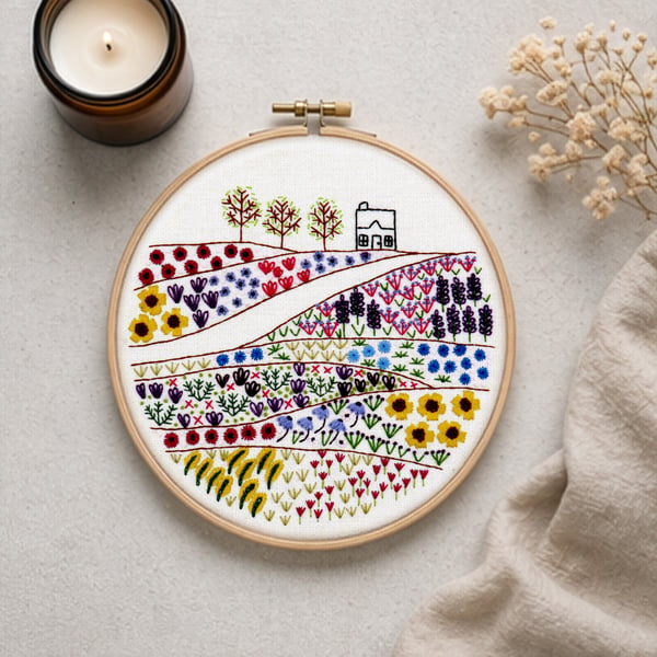 Flower Meadow Cottage Hand Embroidery PDF Pattern